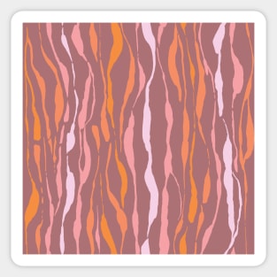 animal print - orange and pink striped tiger-zebra on dark pink background Sticker